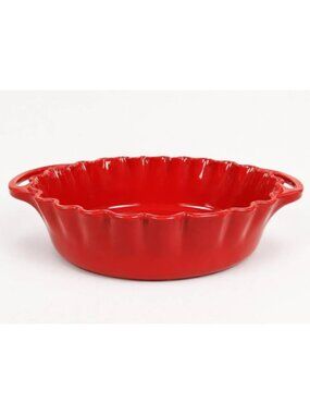 Deltis Portugal NWT Red Oval Stoneware Ruffled Edge Baking Dish, L-14.5", H-9.5"